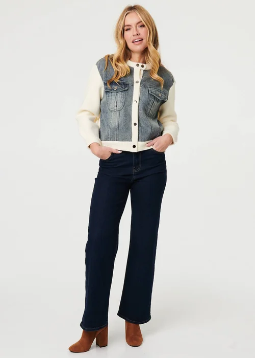 Izabel London Cream Denim Contrast Texture Boxy Jacket - M/L Image 4