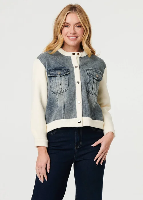 Izabel London Cream Denim Contrast Texture Boxy Jacket - M/L Image 1