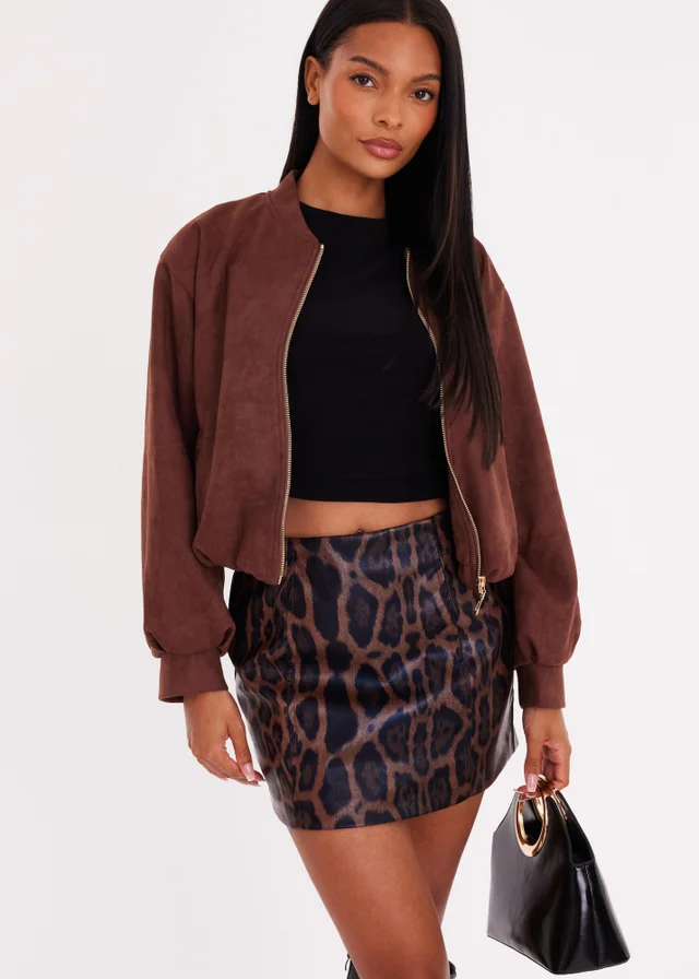 Quiz Brown Faux Suede Bomber Jacket