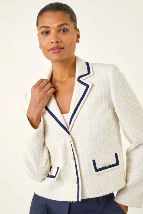 Roman Ivory Boucle Contrast Tape Jacket - 10 Image 4