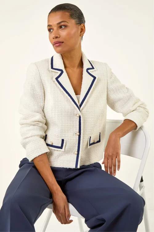 Roman Ivory Boucle Contrast Tape Jacket - 10 Image 1
