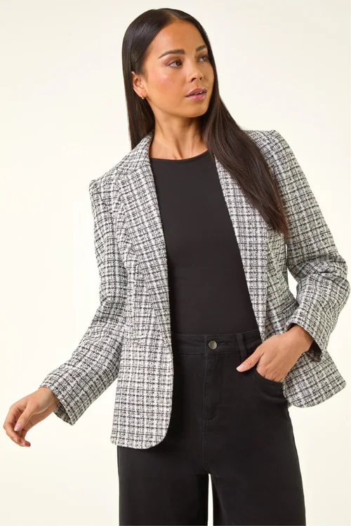 Roman White Petite Boucle Revere Collar Blazer - 18 Image 1