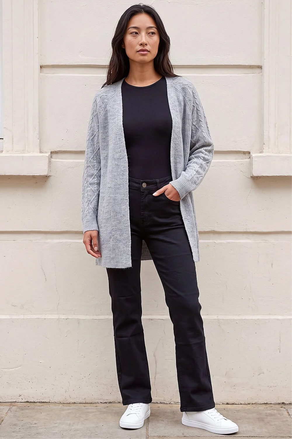 Roman Grey Petie Contrast Cable Knit Cardigan - 12 Image 2