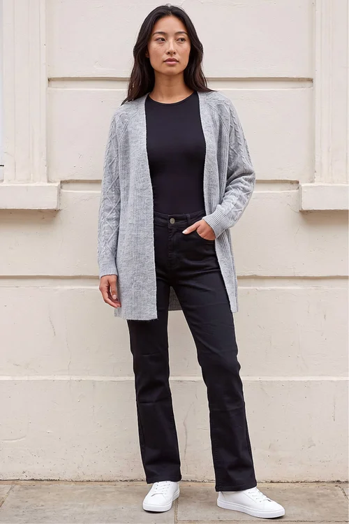 Roman Grey Petie Contrast Cable Knit Cardigan - 12 Image 2