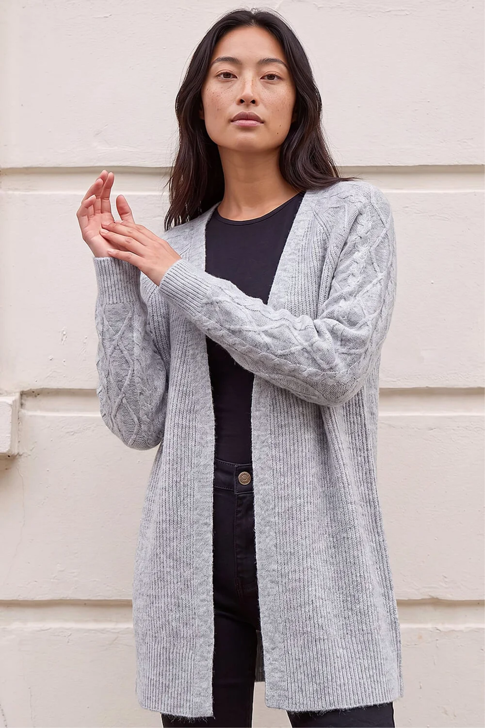 Roman Grey Petie Contrast Cable Knit Cardigan - 12 Image 1