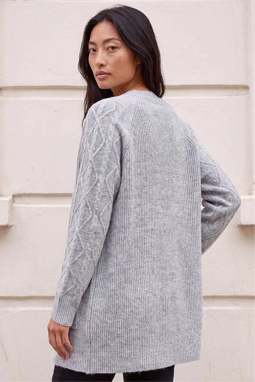 Roman Grey Petie Contrast Cable Knit Cardigan - 12 Image 4