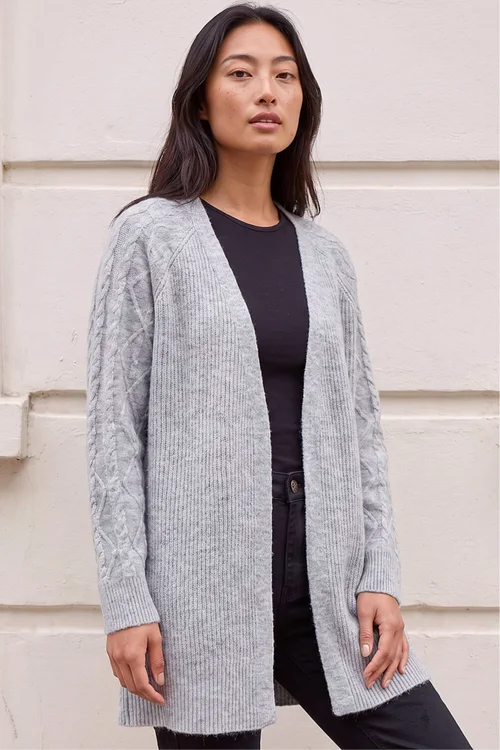 Roman Grey Petie Contrast Cable Knit Cardigan - 12 Image 3