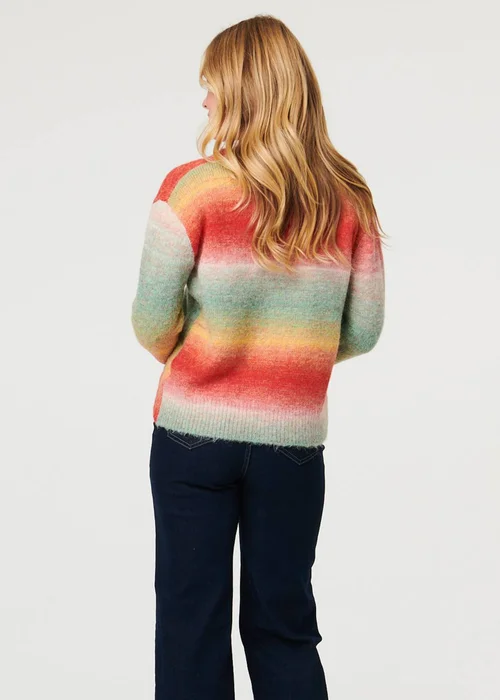 Izabel London Red Striped Long Sleeve Textured Cardigan - Medium/Large Image 2