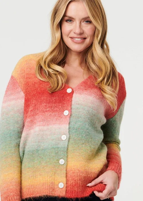 Izabel London Red Striped Long Sleeve Textured Cardigan - Medium/Large Image 3