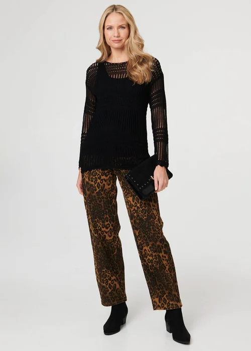 Izabel London Black Semi Sheer Mesh Layered Long Sleeve Top - 14 Image 4