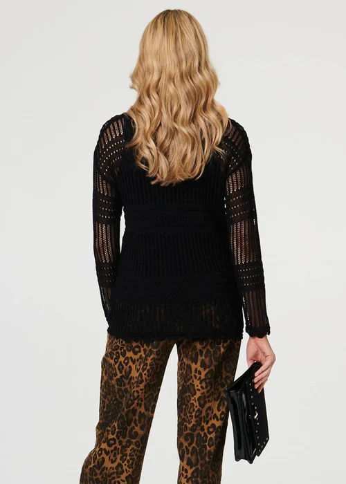 Izabel London Black Semi Sheer Mesh Layered Long Sleeve Top - 14 Image 2