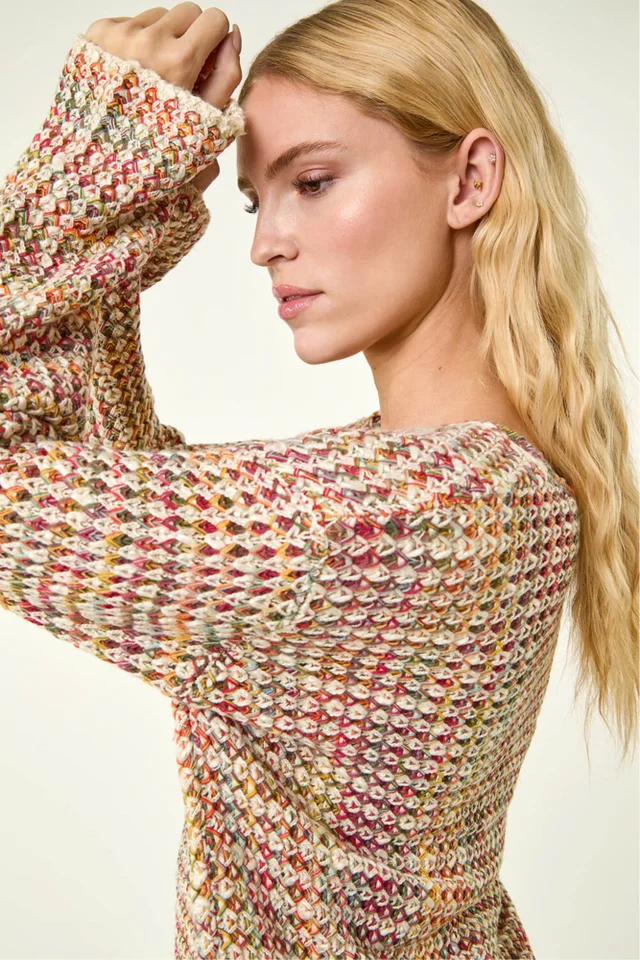 Roman Pink Crochet Detail Hooded Knit Jumper