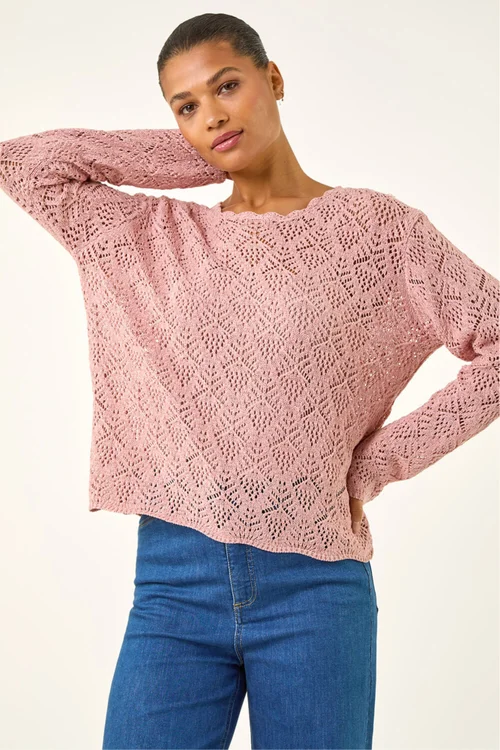 Roman Pink Pointelle Knit Jumper - Large Image 4