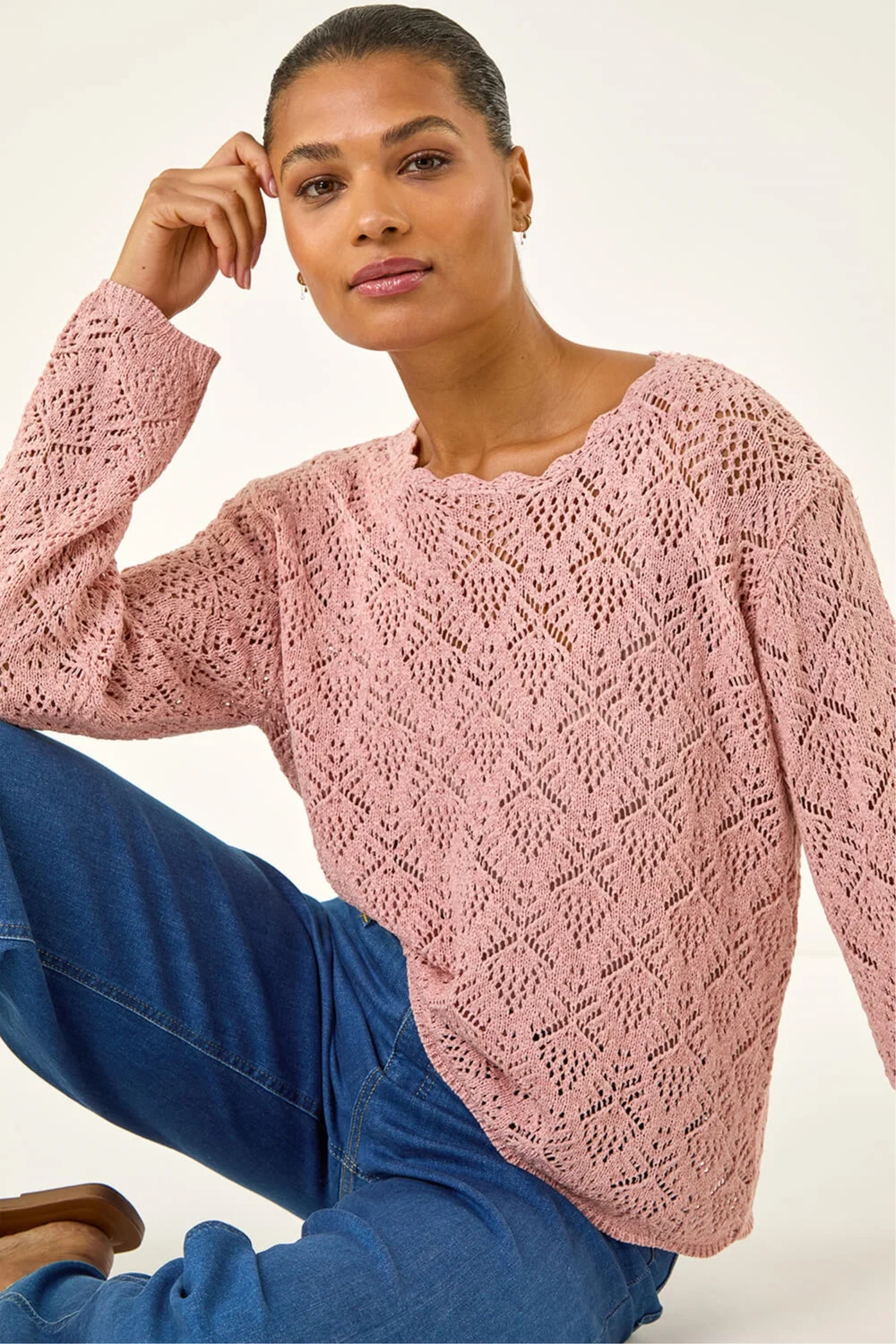 Roman Pink Pointelle Knit Jumper - Large Image 1