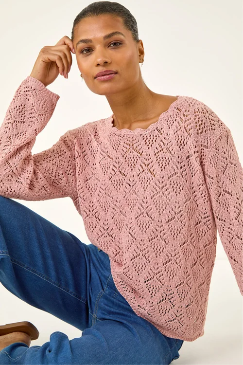 Roman Pink Pointelle Knit Jumper - Large Image 1