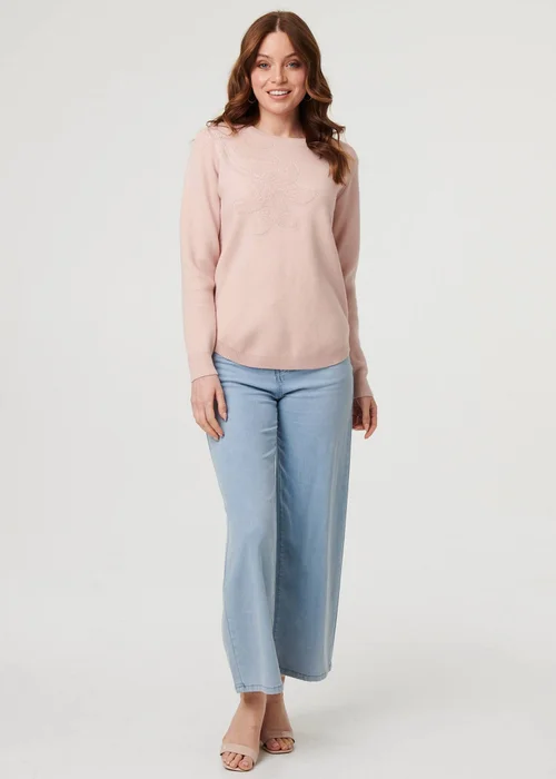 Izabel London Pink Sparkle Detail Floral Embroidered Jumper - 14 Image 4