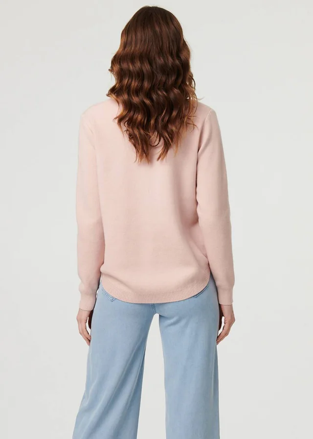 Izabel London Pink Sparkle Detail Floral Embroidered Jumper