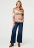 Izabel London Pink Striped Texture Tassel Hem Crop Jumper - S/M Image 4
