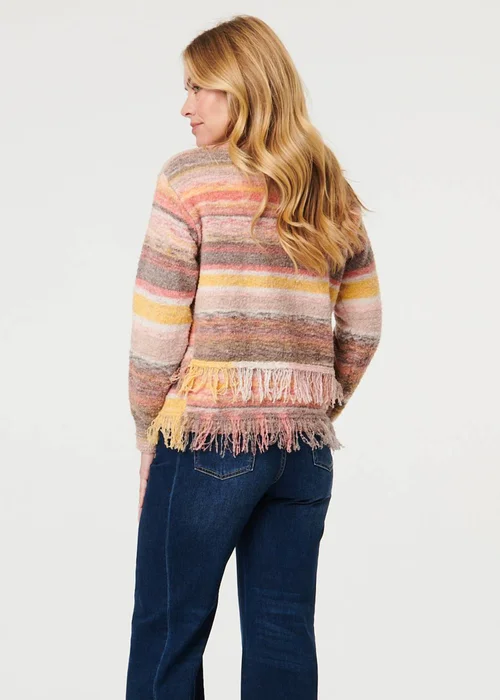 Izabel London Pink Striped Texture Tassel Hem Crop Jumper - S/M Image 2