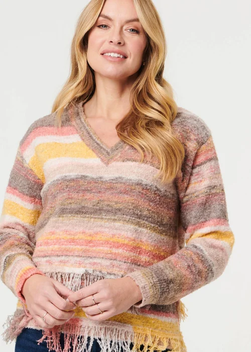 Izabel London Pink Striped Texture Tassel Hem Crop Jumper - S/M Image 3