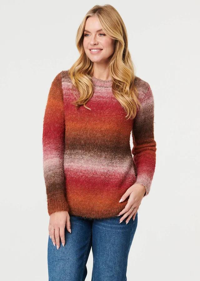 Izabel London Red Striped Textured Slim Fit Jumper