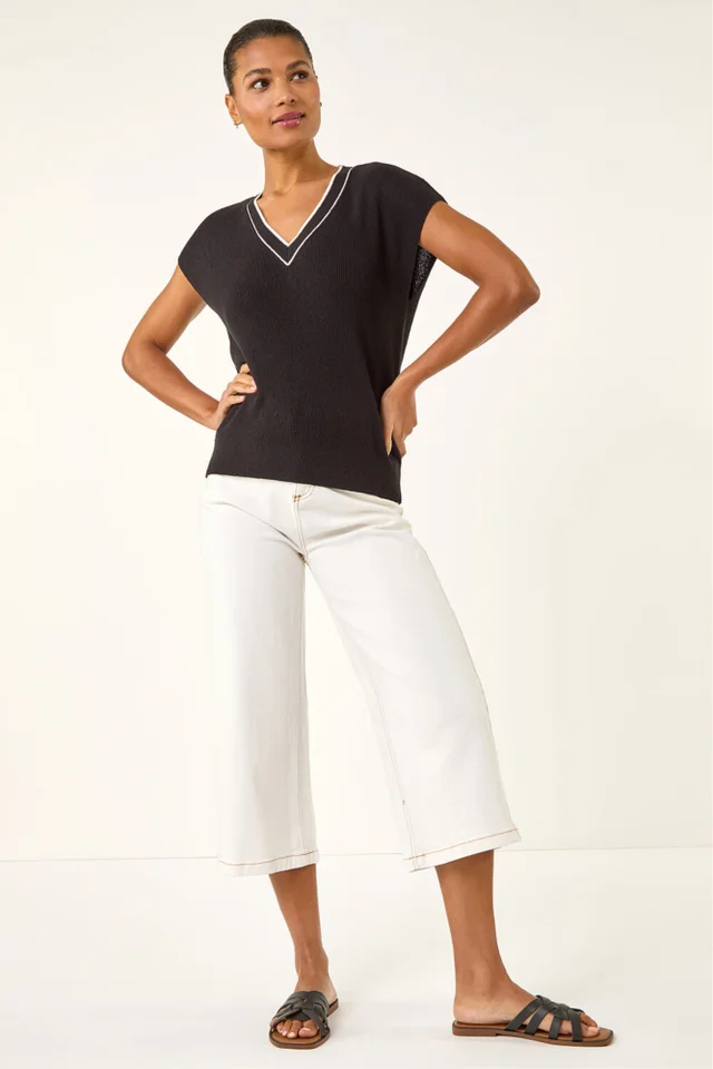 Roman Black Light Weight V-Neck Knitted Vest