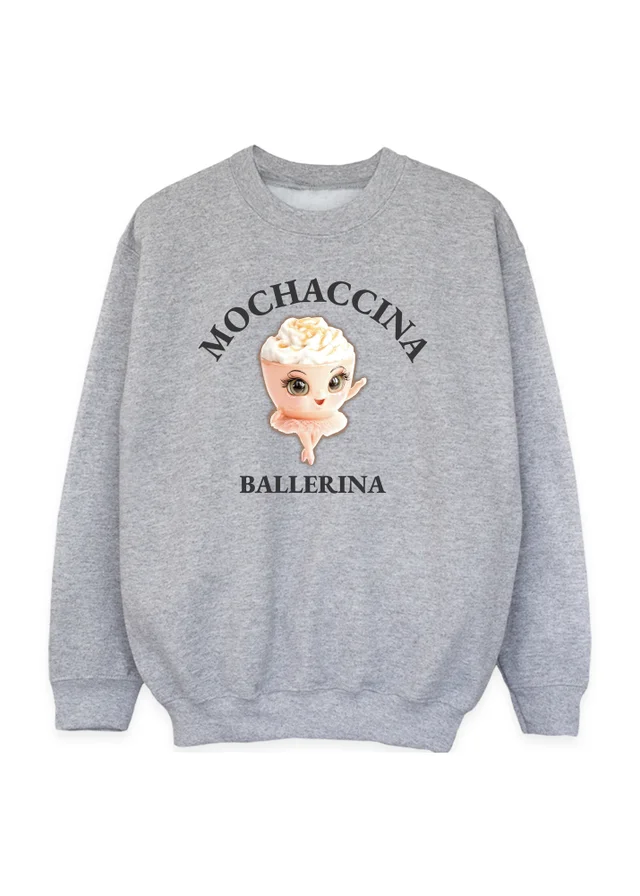Ada & Ted Brands In Brain Rot Mochaccina Ballerina Girls Grey Graphic Sweatshirt (3-13 Years)