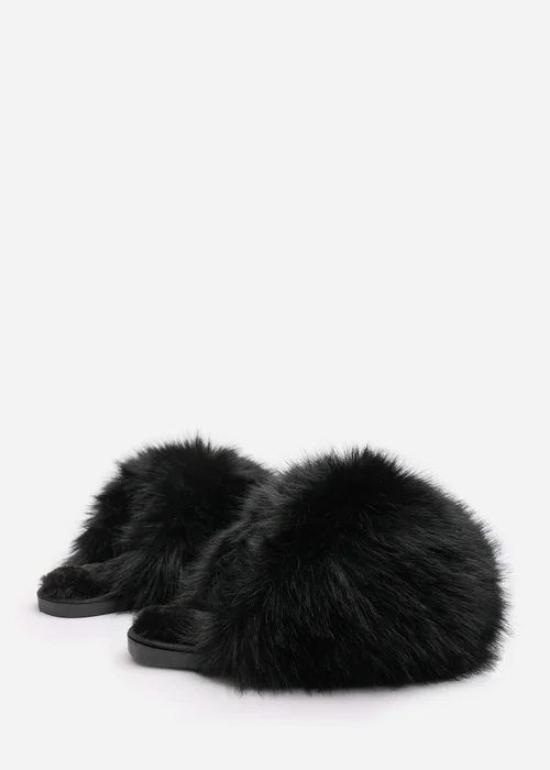 Where's That From Inez Ultimate Fluffy Black Fur Mule Slippers - Size 4 Image 3