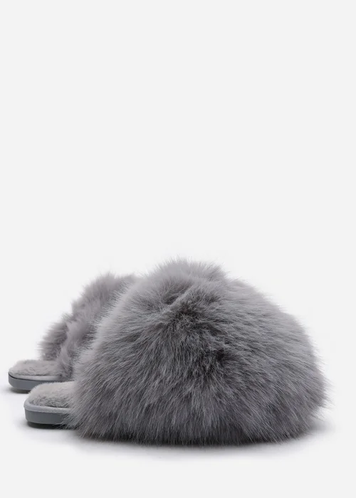 Where's That From Inez Ultimate Fluffy Grey Fur Mule Slippers - Size 6 Image 3
