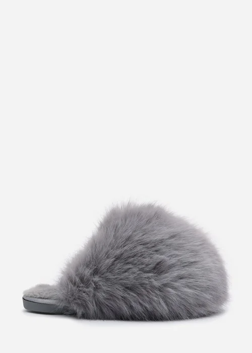 Where's That From Inez Ultimate Fluffy Grey Fur Mule Slippers - Size 6 Image 2