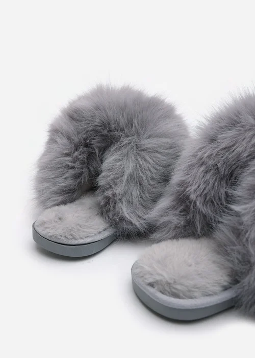 Where's That From Inez Ultimate Fluffy Grey Fur Mule Slippers - Size 6 Image 4