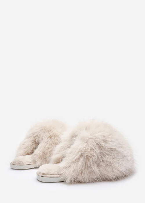 Where's That From Inez Ultimate Fluffy Beige Fur Mule Slippers - Size 5 Image 3