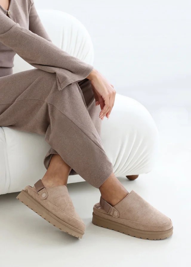 Where's That From Alondra Slip-on Strap Camel Faux Suede Mini Boots