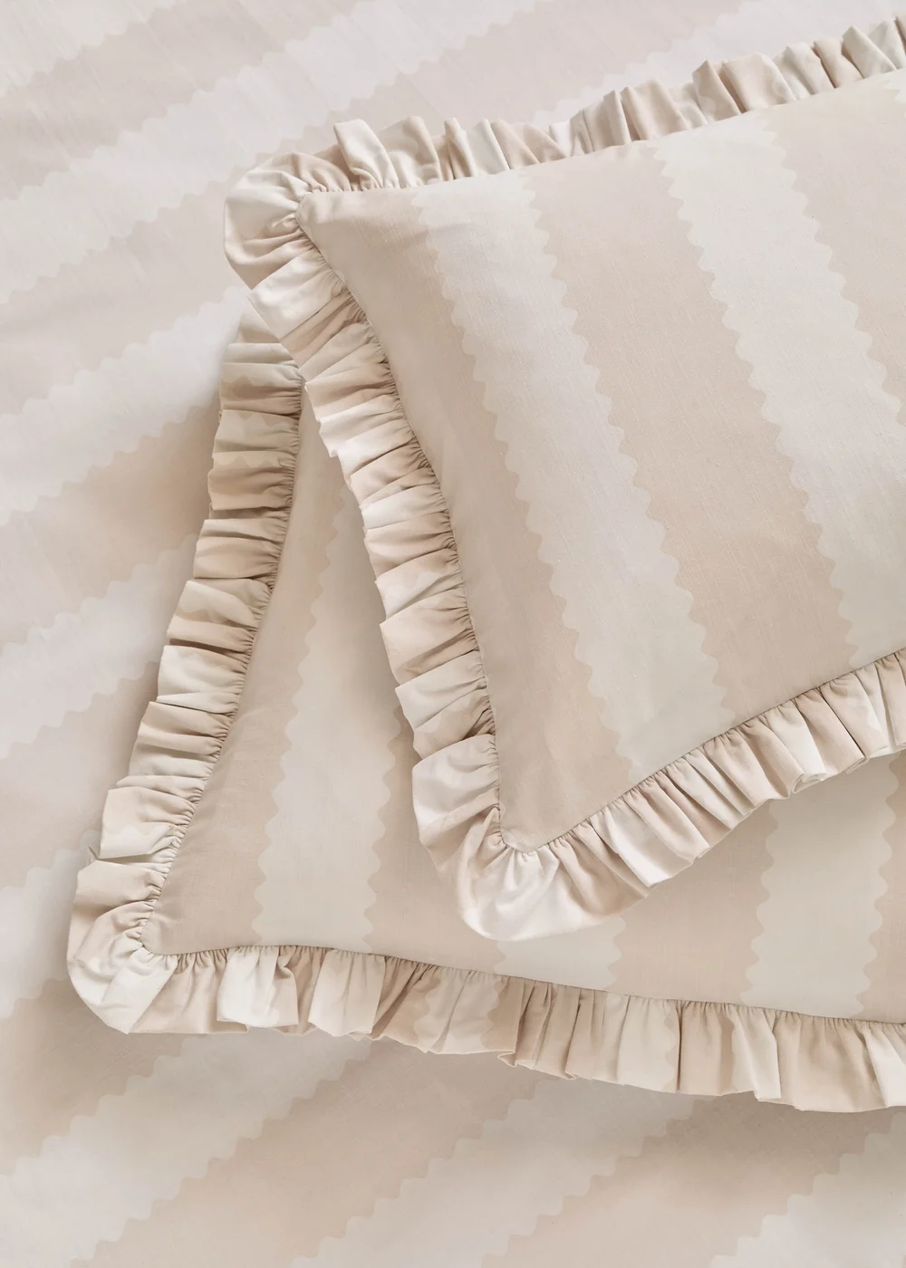 Wylder Birdie Stripe Ruffle Natural Pillowcase Pair - 50 x 75cm Image 1