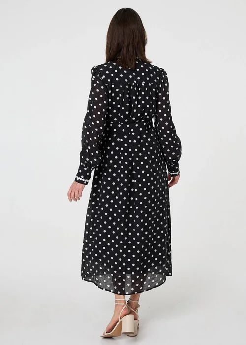 Izabel London Black Polka Dot Belted Maxi Shirt Dress - Size 14 Image 2
