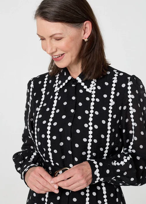 Izabel London Black Polka Dot Belted Maxi Shirt Dress - Size 14 Image 3