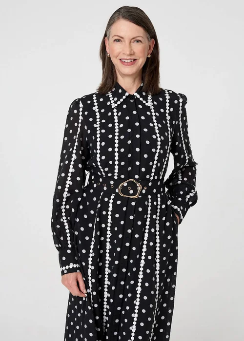 Izabel London Black Polka Dot Belted Maxi Shirt Dress - Size 14 Image 4
