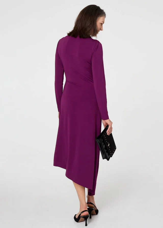 Izabel London Purple Asymmetric Twist Long Sleeve Maxi Dress