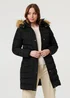 Izabel London Black Hooded Faux Fur Trim Longline Jacket - 8 Image 1