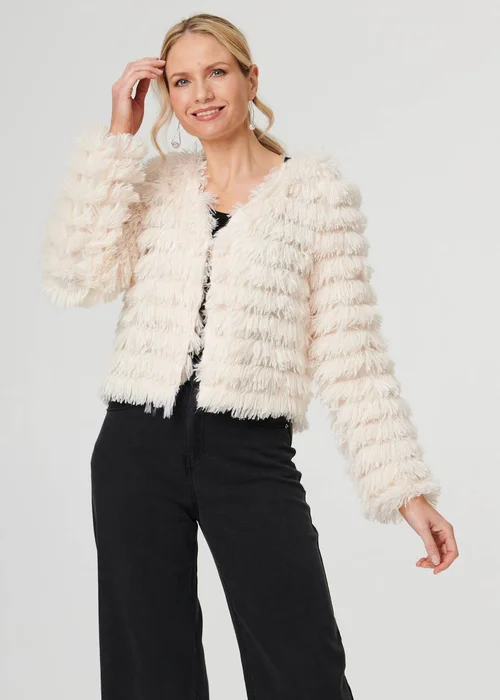 Izabel London Cream Fringed Tassel Texture Relaxed Jacket - 12 Image 1