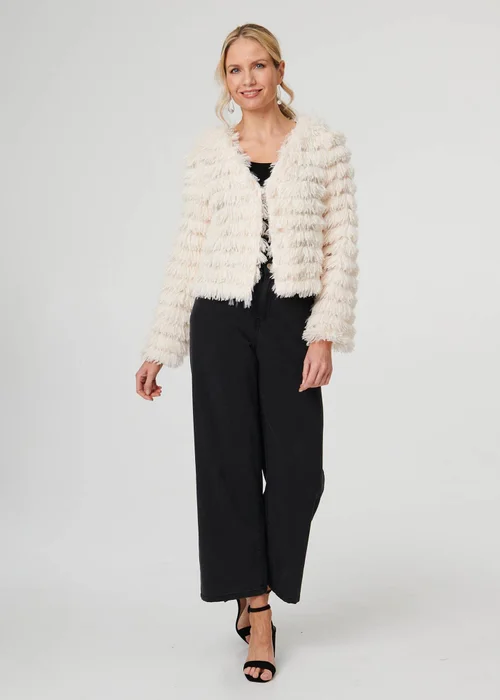 Izabel London Cream Fringed Tassel Texture Relaxed Jacket - 12 Image 4