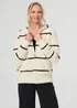Izabel London White Stripe Print Textured Hooded Jacket - M/L Image 1