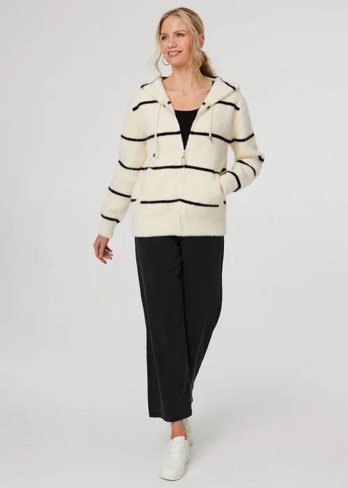 Izabel London White Stripe Print Textured Hooded Jacket - M/L Image 4