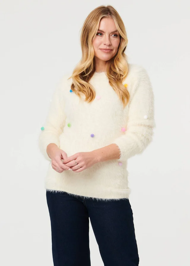 Izabel London Beige Soft Texture Polka Dot Detail Jumper
