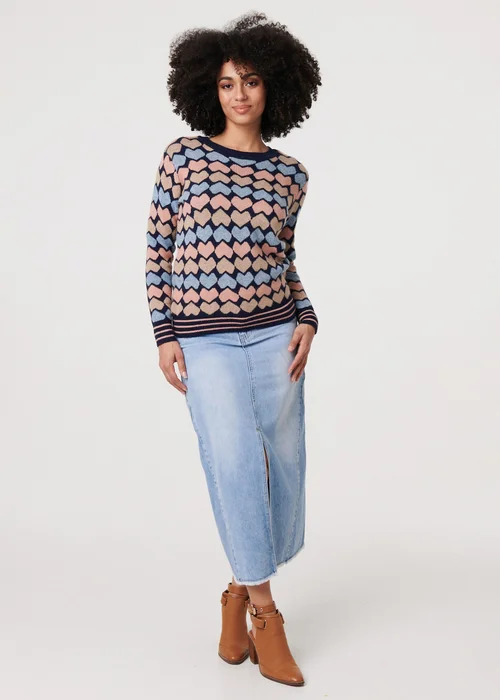 Izabel London Navy Heart Print Long Sleeve Jumper - 12 Image 4