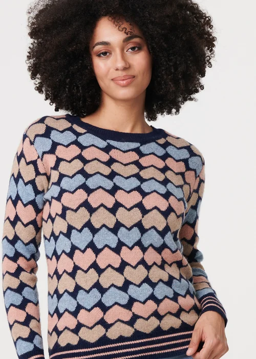 Izabel London Navy Heart Print Long Sleeve Jumper - 12 Image 3
