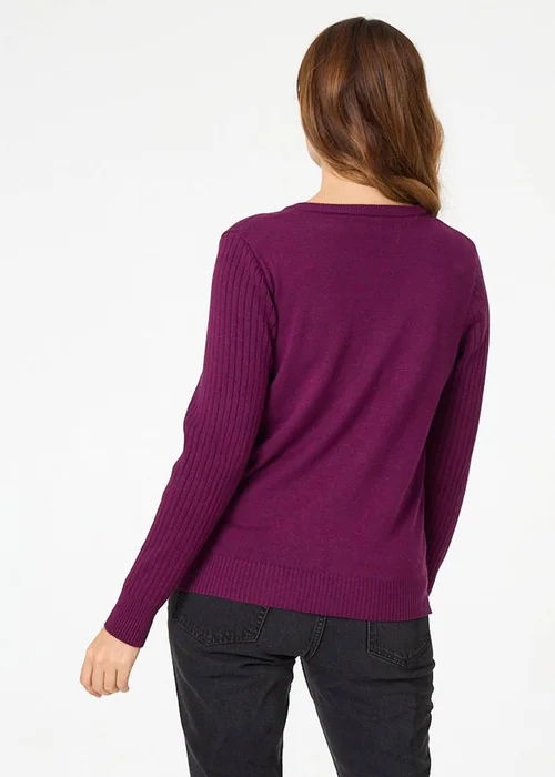 Izabel London Purple Pearl Embellished Texture Jumper - XL Image 2