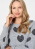 Izabel London Grey Heart Print Texture Drop Shoulder Jumper - 8 Image 3