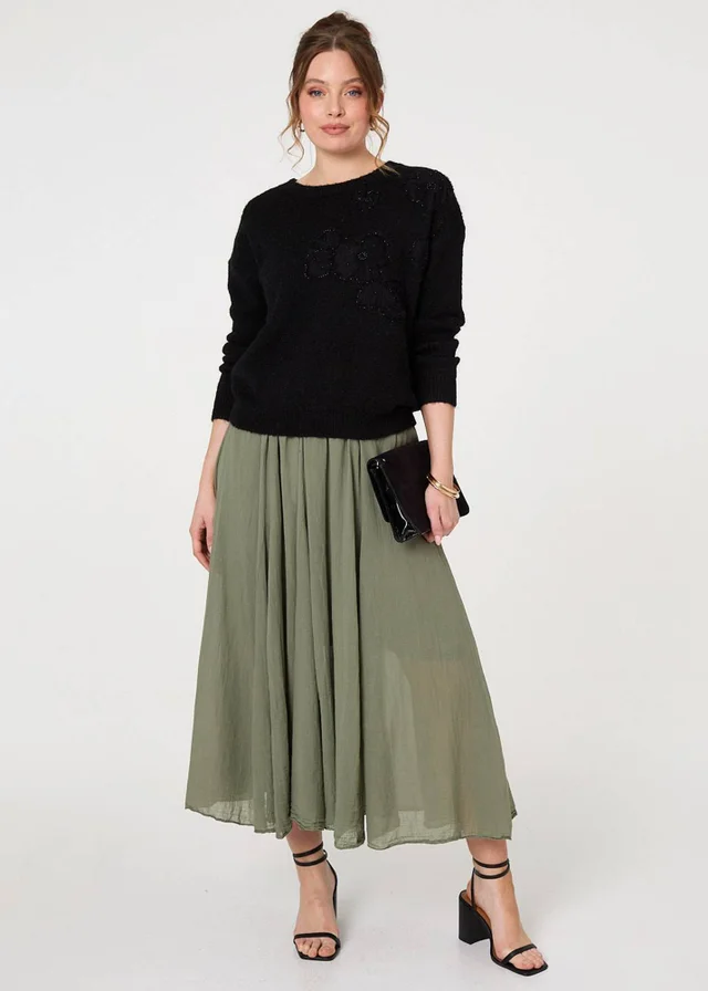 Izabel London Black Floral Embellished Relaxed Jumper