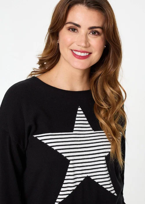 Izabel London Black Star Print Long Sleeve Relaxed Top - 8 Image 3